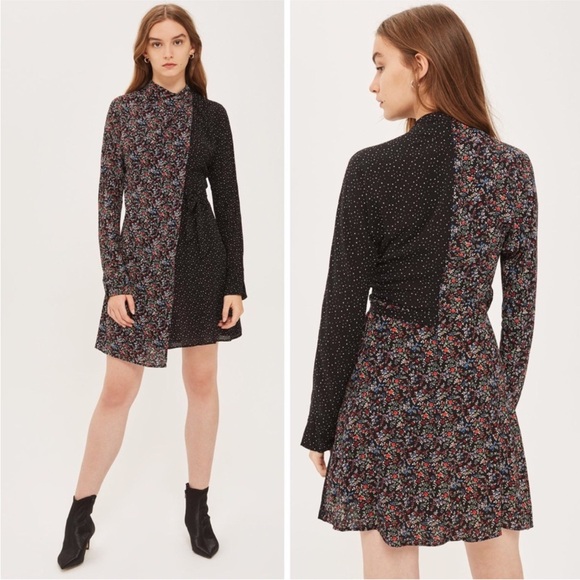 Topshop Dresses & Skirts - TOPSHOP Mix & Match Floral Spot Wrap Dress | Size 0